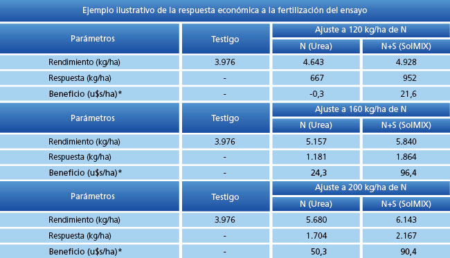 Ejemplo ilustrativo de la respuesta económicaa la fertilización del ensayo